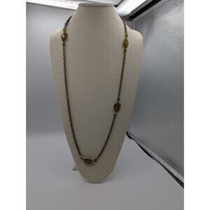 2028 brand Long Necklace 34in Green Glass Stones Bronze Chain Vintage